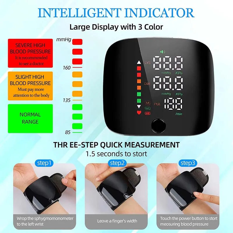 Wrist Blood Pressure Monitor – LED Display, Fast Measurement